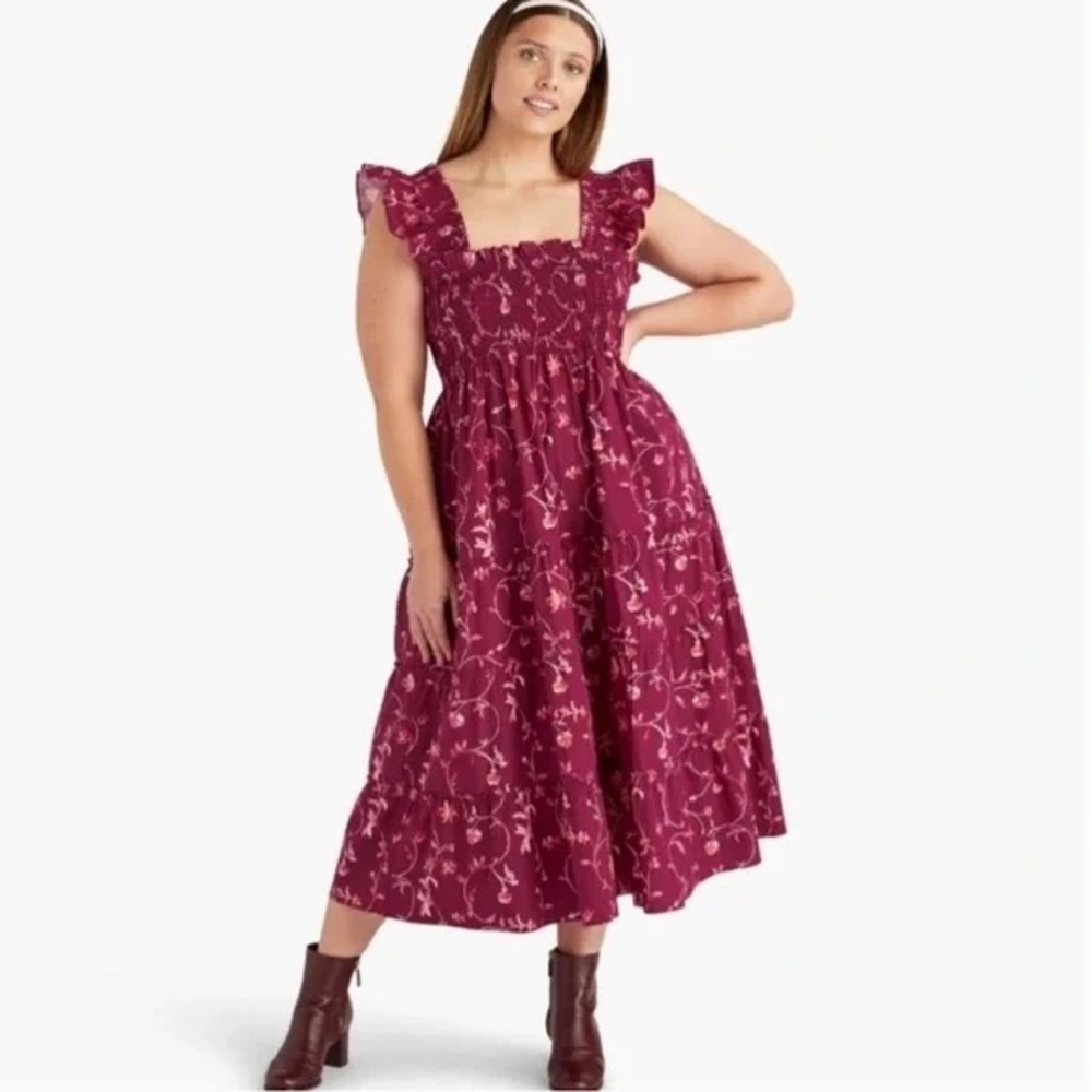 Hill House Burgundy Floral Midi Dress
